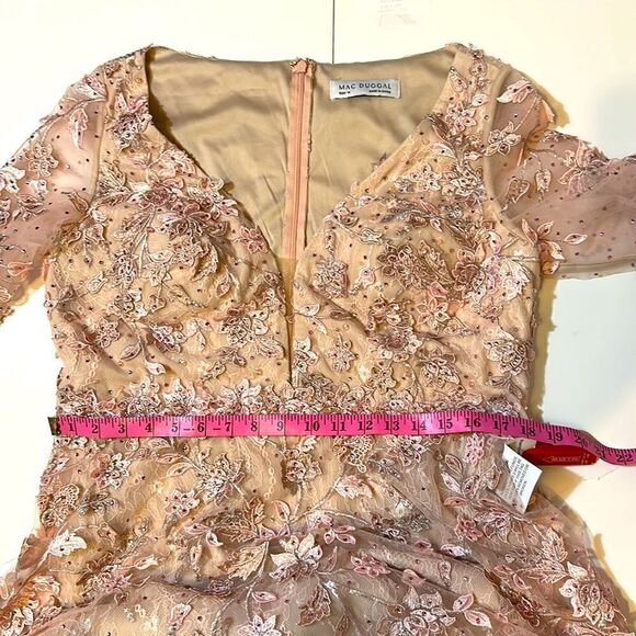 NEW Mac Duggal women’s floral appliqué long sleeve lace A-line gown size 14 - Picture 13 of 13